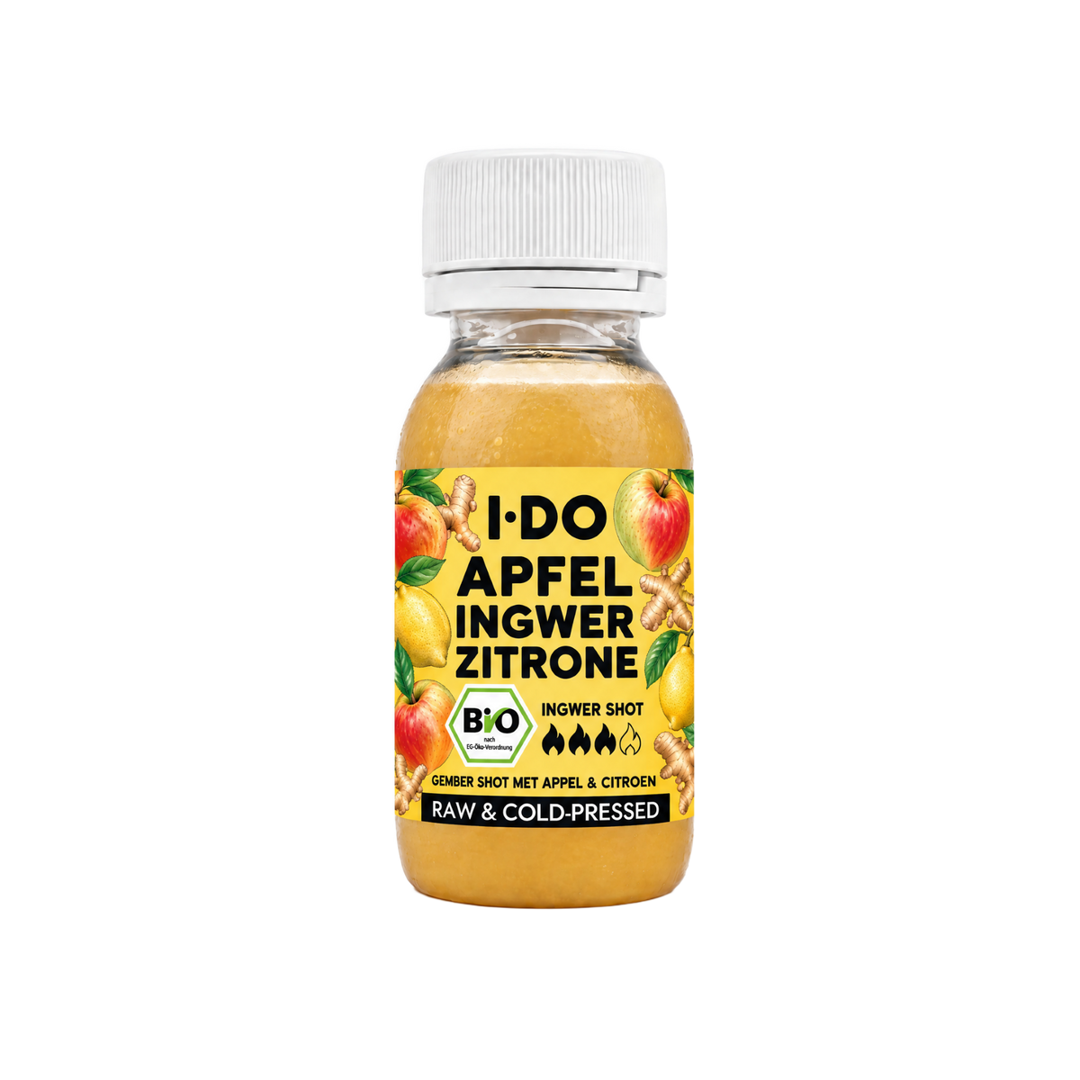 Smile & Shine – kaltgepresster Bio-Ingwer shot von I·DO in der 60-ml-Flasche