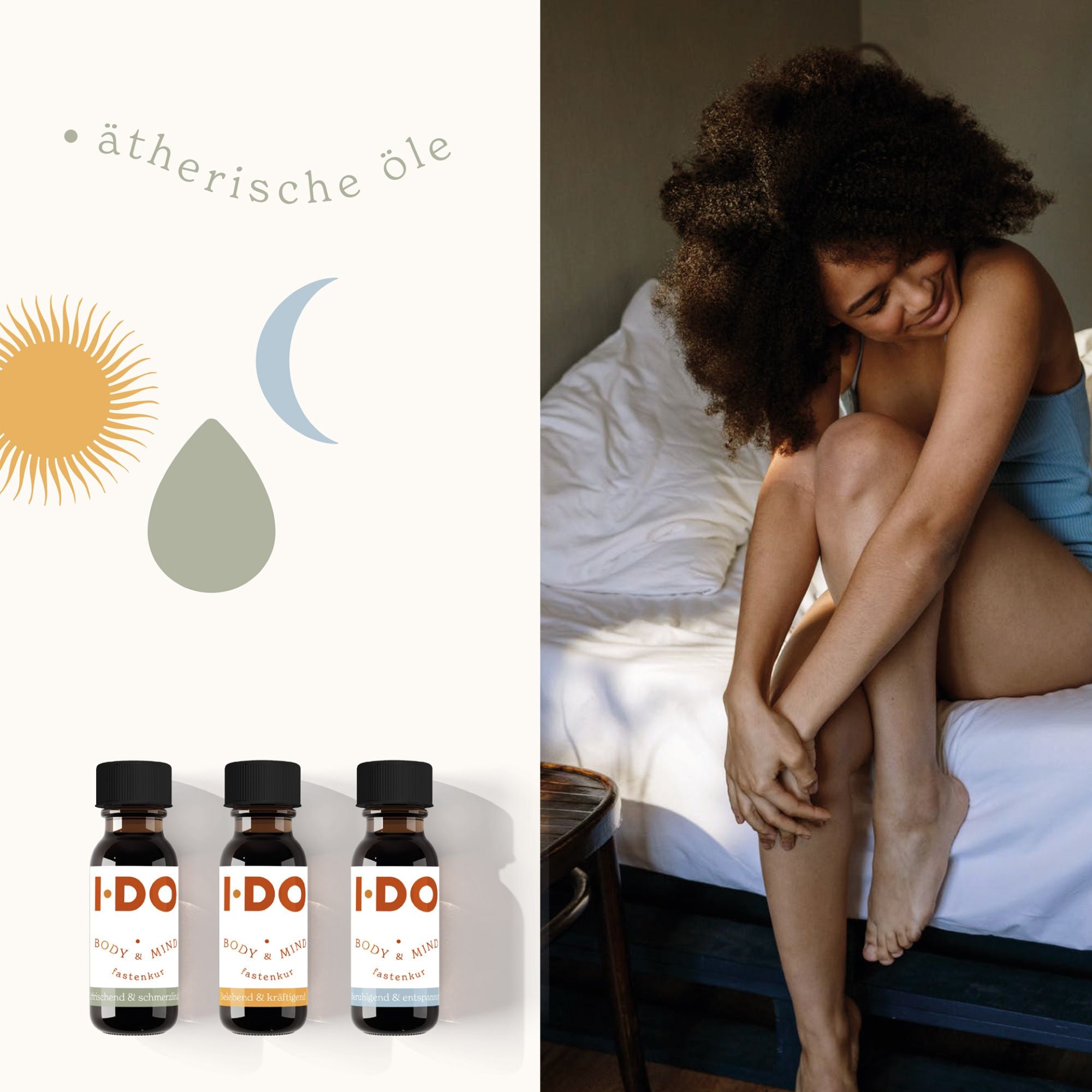 Bio Essentielle Öle von I·DO – 3 Essenzen. Ein Mädchen fühlt sich großartig.