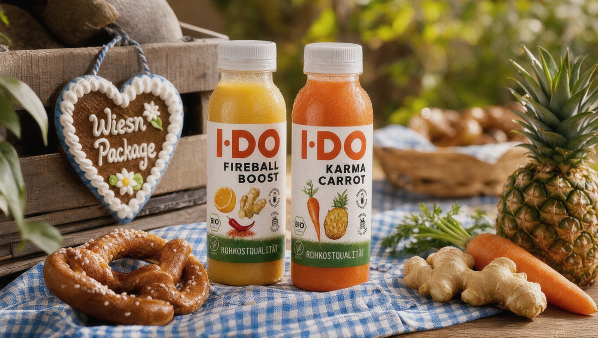 I·DO Säfte auf rohem Bio-Gemüse: Karma Carrot und Fireball Boost