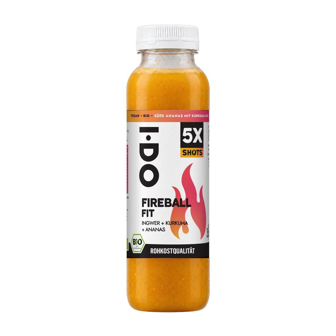 I·DO Fireball Fit: Bio-Ingwer-Maxi-Shot mit Ingwer, Kurkuma und Ananas in der 300-ml-Flasche, kaltgepresst, 5 Shots