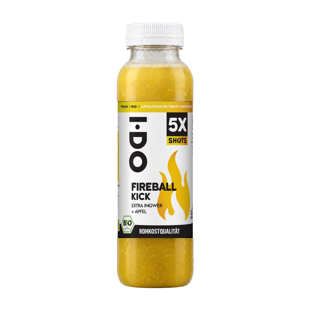 I·DO Fireball Kick: Bio-Ingwer-Maxi-Shot mit extra Ingwer und Apfel in der 300-ml-Flasche, kaltgepresst, 5 Shots