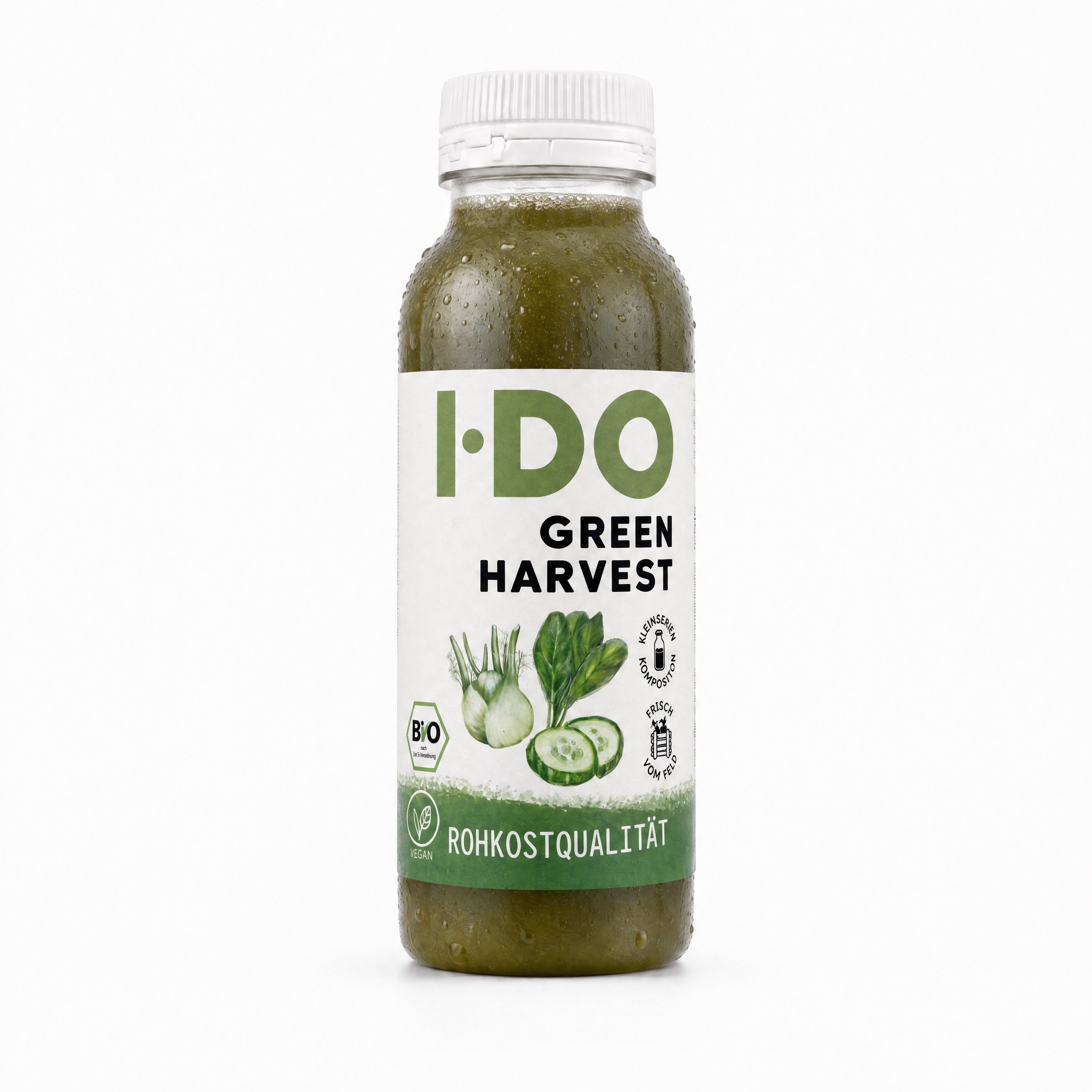 Green Harvest – kaltgepresster Bio-Saft von I·DO in der 240-ml-Flasche
