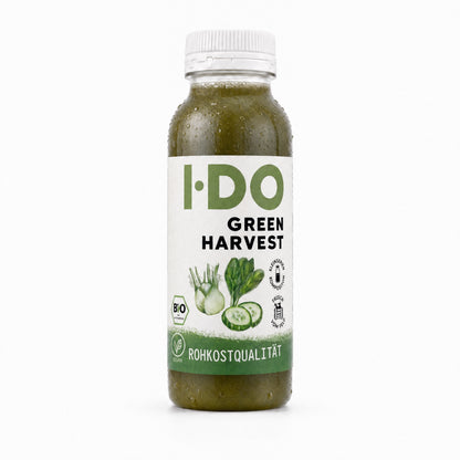 Green Harvest – kaltgepresster Bio-Saft von I·DO in der 240-ml-Flasche