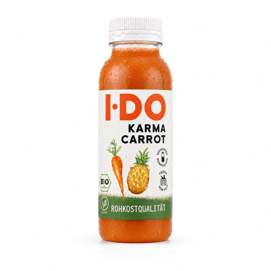 Karma Carrot – kaltgepresster Bio-Saft von I·DO in der 240-ml-Flasche