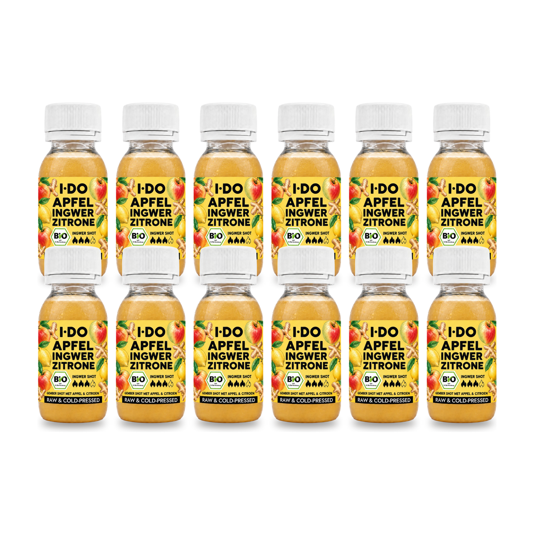 NaturKraft 12-Tage Shot-Ritual von I·DO: zwölf Bio-Ingwer-Shots Apfel, Ingwer und Zitrone