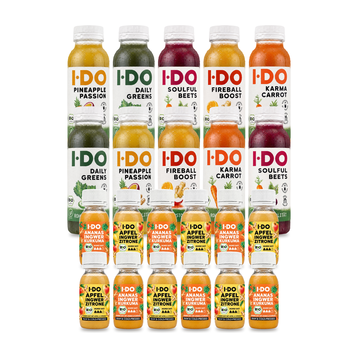 I·DO back-to-sport programme: ten cold-pressed organic juices and twelve organic ginger shots for 10 days