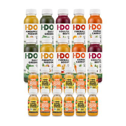 I·DO back-to-sport programme: ten cold-pressed organic juices and twelve organic ginger shots for 10 days